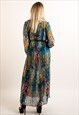 BLUE LEOPARD AND FLORAL PRINT FULL LENGTH PLEATED MAXI DRESS