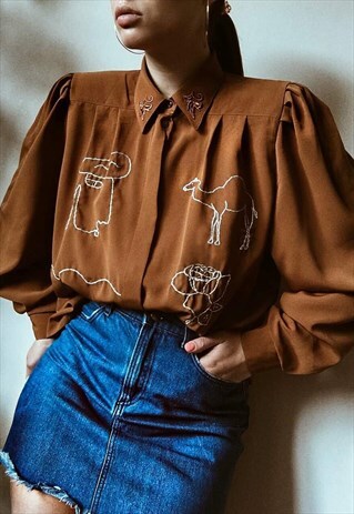 HAND EMBROIDERED MUSTARD BROWN SHIRT