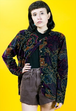 80S VINTAGE FLORAL SHIRT FESTIVAL GLITTER JACKET