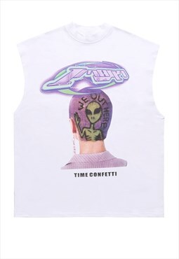 Raver sleeveless t-shirt Grunge print tank top surfer vest
