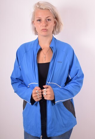 REEBOK WOMENS VINTAGE TRACKSUIT TOP JACKET XL BLUE 90S