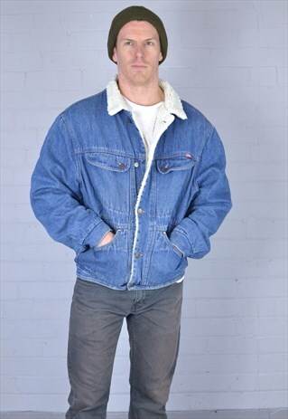 VINTAGE DARK BLUE FLEECE LINED DENIM SHERPA JACKET