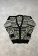 Vintage Abstract Knitted Cardigan 3D Patterned Sweater