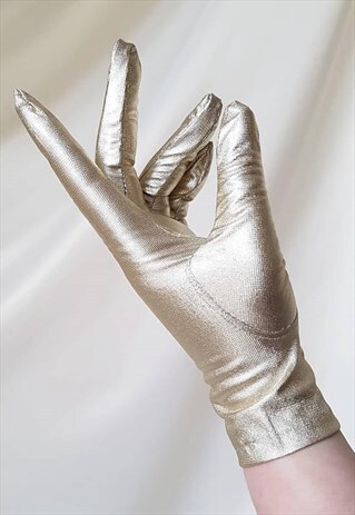 VINTAGE 60S METALLIC GOLD SHORT EVENING GLOVES / BRIDAL