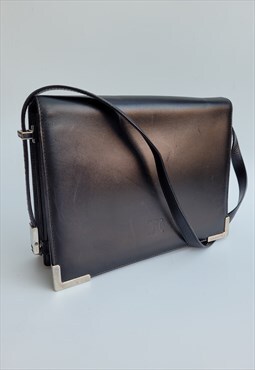 Celine Triomphe Vintage Black Leather Shoulder Bag.
