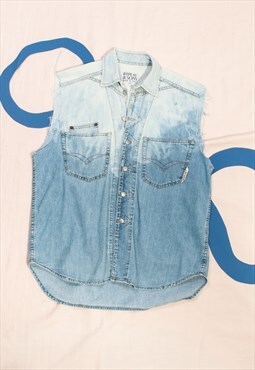 Vintage Denim Vest 90s Reworked Ombre Tie-dye Waistcoat