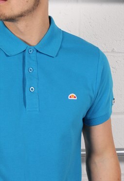Vintage Ellesse Polo Shirt in Blue Short Sleeve Top Small