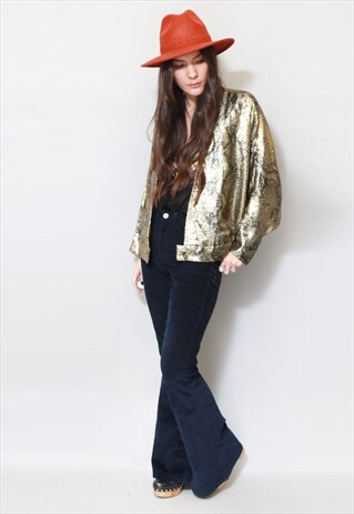 VINTAGE 1980'S GOLD SNAKE PRINT METALLIC TOP