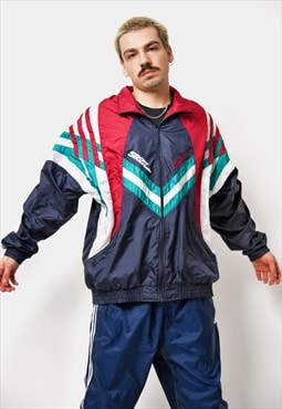 Vintage ADIDAS wind jacket navy blue multi colour block 90s