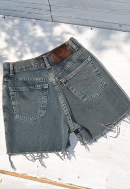 Deadstock petrol blue high waist cut off denim shorts,jeans