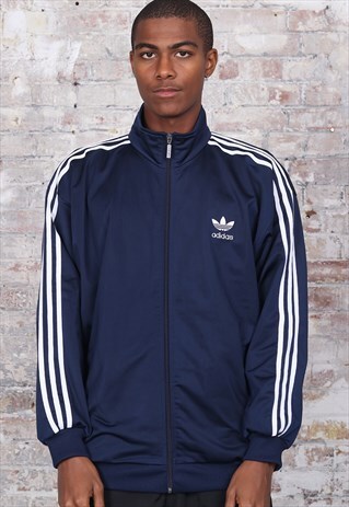 VINTAGE ADIDAS LOGO THREE STRIPE TRACK JACKET NAVY BLUE