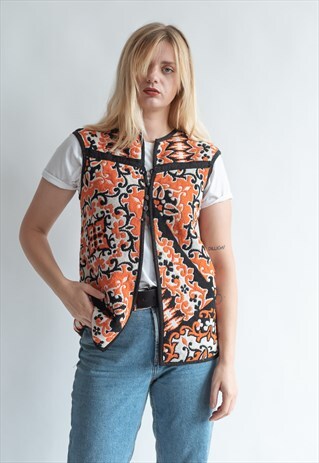 VINTAGE 70S BOHO GOBELIN VEST IN ORIENTAL PRINT