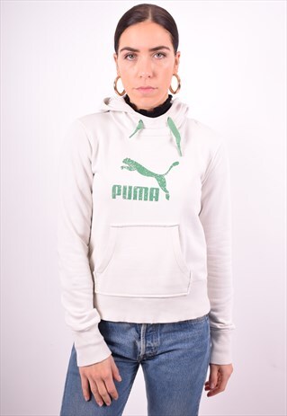 PUMA WOMENS VINTAGE HOODIE JUMPER SMALL WHITE 90'S