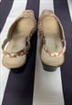 VINTAGE 90S SLINGBACK WOVEN, LEATHER, BEIGE WHITE, UK8 EU41
