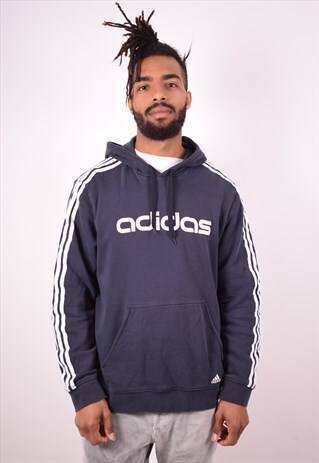 ADIDAS MENS VINTAGE HOODIE JUMPER LARGE NAVY BLUE 90S