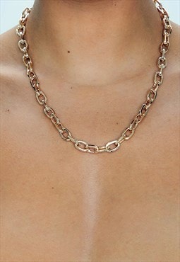 54 Floral 16" 25mm Oval Link Necklace Chain - Gold