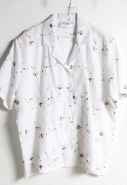 Vintage 1980's Floral Patterned Blouse Shirt White