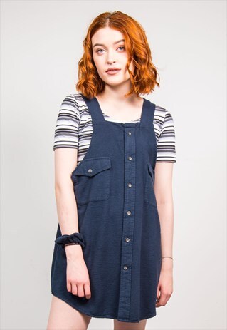 VINTAGE REWORK NAVY FLANNEL PINAFORE MINI DRESS