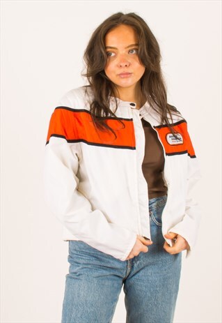 VINTAGE 90S WHITE HARLEY DAVIDSON MOTORCYCLES JACKET COAT XL