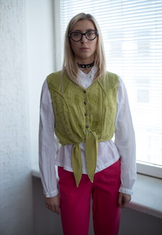 VINTAGE 70'S GREEN HIPPIE EMBROIDERED VEST