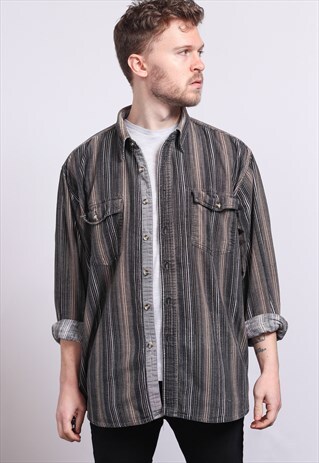 VINTAGE CORDUROY CORD STRIPED SHIRT