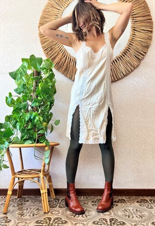 1970's vintage cream and lace mini slip dress