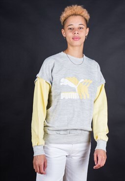 80's Puma Grey & Yellow Big Logo Sweatshirt - B1113