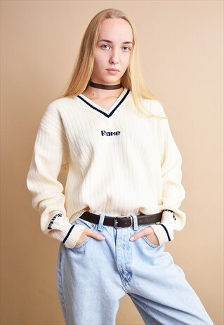 70'S RETRO MINIMALIST OVERSIZED NEUTRAL KNITTED JUMPER TOP