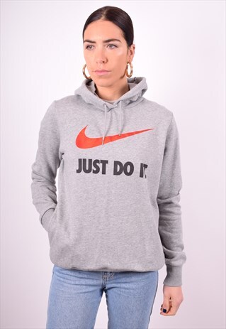 NIKE WOMENS VINTAGE HOODIE JUMPER LARGE GREY 90'S