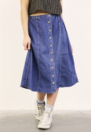 VINTAGE 1990S BLUE DENIM MIDI SKIRT