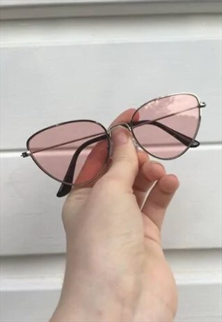 WOMENS VINTAGE 80S STYLE SEE THROUGH PINK CAT EYE SUNGLASSES