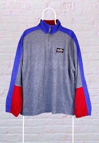 VINTAGE ELLESSE FLEECE 1/4 ZIP GREY MADE IN ITALY XL