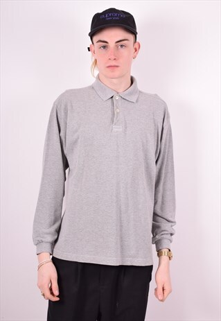 LEVI'S MENS VINTAGE POLO SHIRT LONG SLEEVE MEDIUM GREY 90'S
