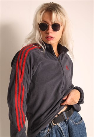 VINTAGE ADIDAS 1/4 ZIP FLEECE SWEATSHIRT GREY