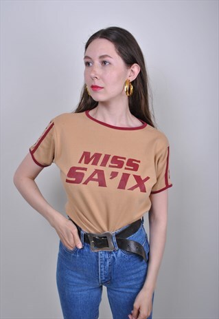 90S BROWN BASIC TSHIRT WITH BOG LOGO PRINT, SIZE M