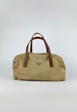  Prada Vintage Bag 90s Hand Nylon Beige Brown Duffle 