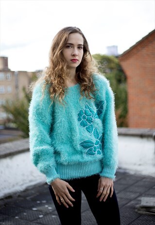 VINTAGE 80S GREEN FLUFFY JUMPER