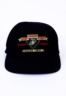 Vintage Marine Corps Hat Black With Embroidered Print 