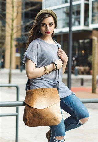 VINTAGE STYLE COWHIDE SATCHEL (LIGHT BROWN)
