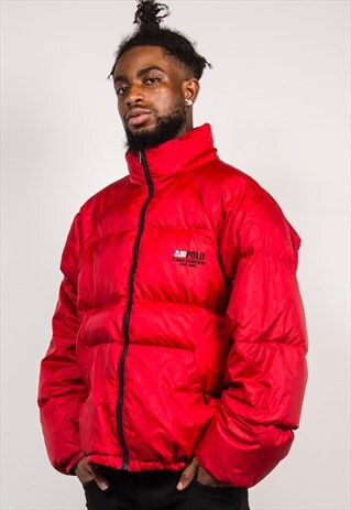 90'S VTG RALPH LAUREN POLO RED PUFFER JACKET COAT