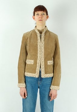 JOSEPHINE & CO Suede Genuine Leather Jacket Blazer Tan Beige