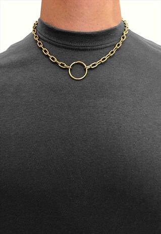 20" MINI HOOP PENDANT OVAL CURB NECKLACE CHAIN - GOLD