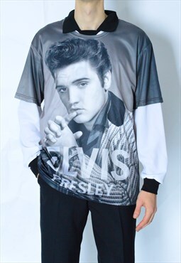 Y2K Grey Graphic Elvis Presley Music T-Shirt