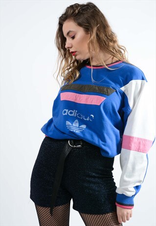 VINTAGE ADIDAS RARE SWEATSHIRT IN BLUE WITH PRINT LOGO