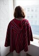 VINTAGE 70'S RED STRIPED WOOL HOODED PONCHO