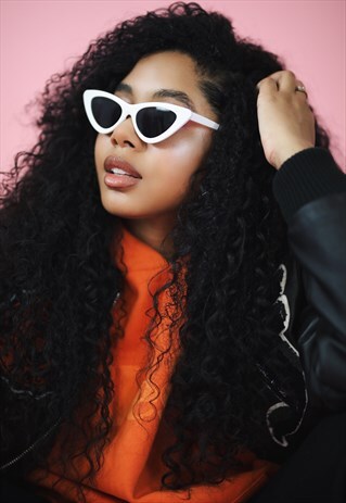 WHITE SUMMER 90S Y2K SLIM CAT EYE SUNGLASSES SHADES
