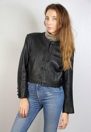 CROPPED LEATHER JACKET 80S / BLACK