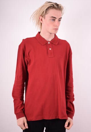 FILA MENS VINTAGE POLO SHIRT LONG SLEEVE LARGE RED 90S