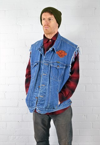 MID BLUE SLEEVELESS DENIM JACKET