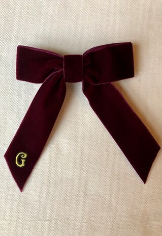PERSONALISED VELVET MONOGRAM BOW HAIR CLIP